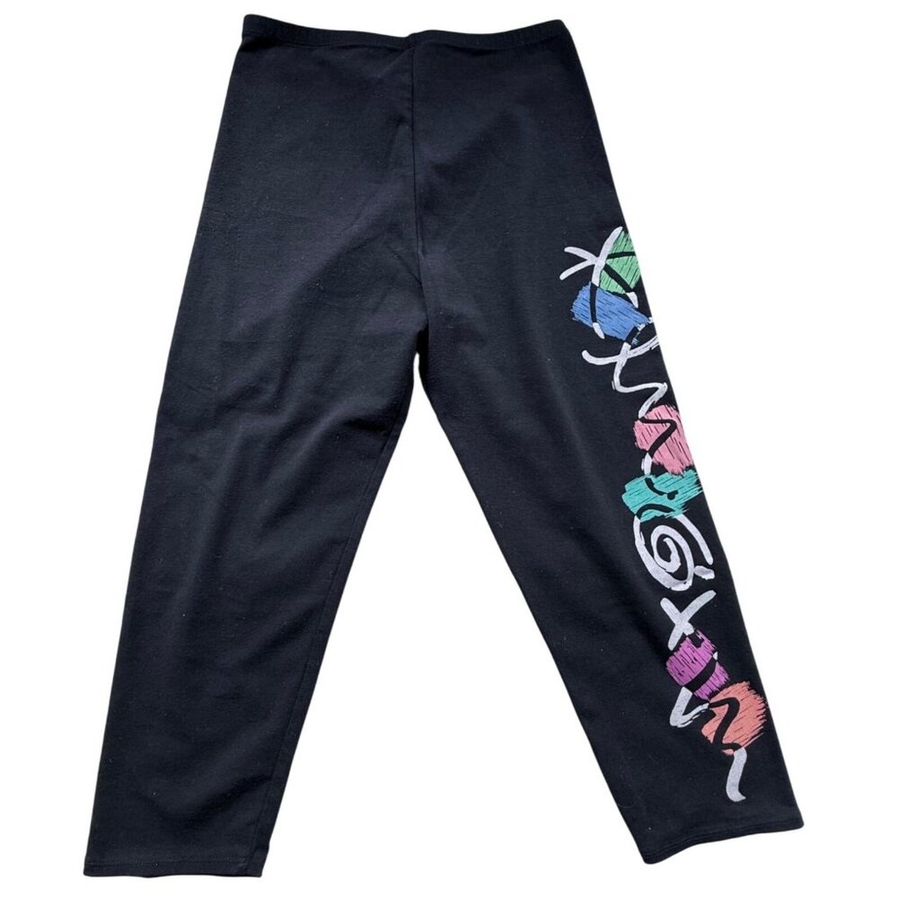 Vintage Jacques Moret Black Leggings With Colorful Abstract Design 55% Cotton Wo - Picture 3 of 13